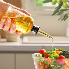 Baalaka Glass Oil Bottles 7OZ, Olive Oil Dispenser Bottle for Kitchen with Metal Spout, Elegant Glass Cooking Oil Dispenser for Kitchen