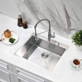 Jshozzy 23 Drop in Kitchen Sink, 23" x 18" 16 Gauge Stainless Steel Kitchen Sink Small Single Bowl Top Mount Deep Basin with Drain Strainer