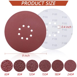 9 Inch 8 Hole Sanding Discs, ZEHIQ Hook & Loop Sandpaper, 180 Grit Grinding Abrasive Sanding Paper for Powe Drywall Sander Wood Furniture Finishing, 30 PCS