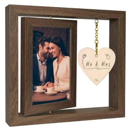 Tomtary 360° Rotating Floating Photo Frame Mr and Mrs 2 Photos Wooden Picture Frames with Heart Pendant 6x4 Inch Anniversary Engagement Wedding Gifts for Girlfriend Boyfriend Bride Groom Couples