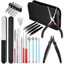 24pcs Metal Puzzle Tool Set DIY Model Kits With Clippers, Edge Bending Tab, Twisting Cylinder, Cone Shape Bend Assist, Wire Wrapping Mandrel, Ball Stylus and Bag