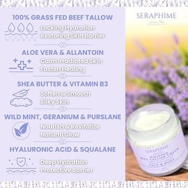 Crema batida de sebo de res (lavanda): sebo de res alimentado con pasto para rostro y cuerpo, crema facial de sebo, bálsamo de sebo batido, humectante