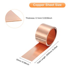 uxcell Copper Sheet Roll 2500mm x 25mm x 0.1mm, 1" x 8.2ft 38 Gauge 99.9% Pure Copper Flashing Strip Metal Foil Plate for Electricity DIY Projects (Multiple Sizes)