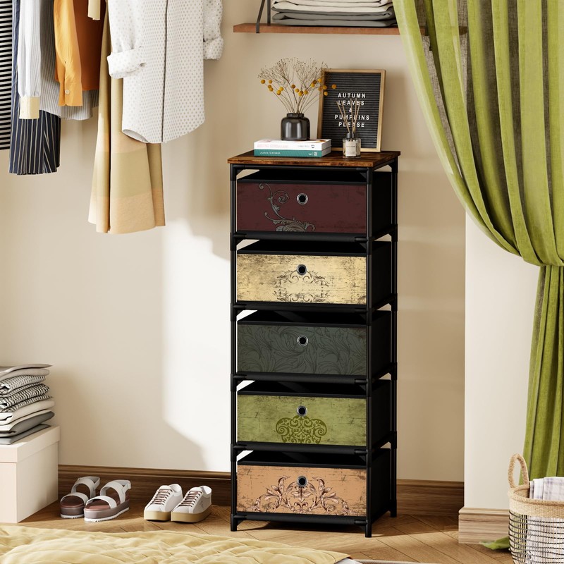 VASICAR Storage Unit with 5 Drawers, Fabric Nightstand, Clothes Organizer,