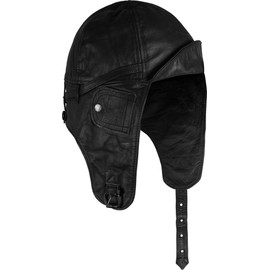 normani Aviator Leather Hood Pilot Hat Made of Genuine Cowhide Leather, black