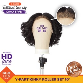 Sensationnel Curls Kinksandco Kinkyedges Wig - Kinky Roller Set 10 Inch Y Part Lace Natural Kinkytexture Edged Hairline for Natural 3C to 4C Hair Textures (BALAYAGESUNKISSED)