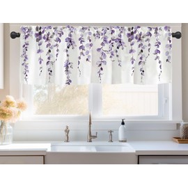 2 Pack Watercolor Purple Leaves Window Valance for Bedroom Living Room, Lavender Leaf Plant Curtains Valanes for Windows, 3" Rod Pocket Window Treatment for Home Decorations, 54 x 18 Inch, 2 Panel
