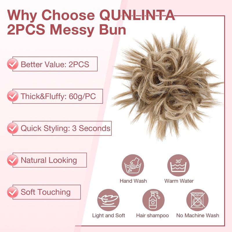 Qunlinta 2 PCS Large Messy Bun Hair Piece, Thick Tousled
