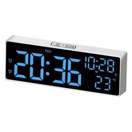 SonoYU Digital Alarm Clock, Bedside Desk Table Clock, Alarm Clock for Bedroom with DST/Temperature/Snooze-12/24H, for Deep Sleepers Kids Home Office, White(Blue Light)