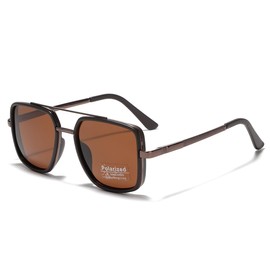 Big Frame Sunglasses Polarized Tr90 Half Metal Unisex Square Sun Glasses Sun Shades Uv400, Brown