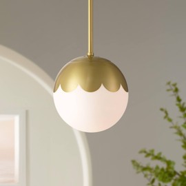360 Lighting Camila 7" Mid Century Modern Pendant Ceiling Light Fixture Dining Room Over Table Kitchen Island Foyer Globe Hanging Antique Brass Finish Glass Hallway Entryway Living Room Mini