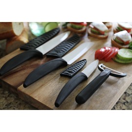 Miracle Blade IV World Class Professional Series White Ceramic 7-piece Kitchen Knife Set with Protective Blade Covers