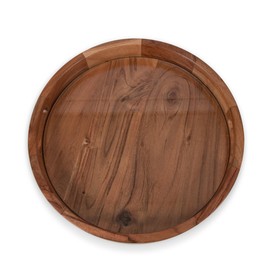 PICNIC TIME Barista Serving Tray with Glass Insert, Round Acacia Wood Cheese Board, Serving Platter with Handles, (Acacia Wood)