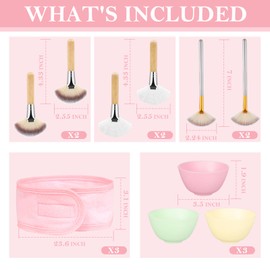24 Pcs Esthetician Supplies for Facials 2 Facial Fan Mask Brushes 4 Fluffy Fan Brushes Short 3 Silicone Facial Mixing Bowls 3 Spa Facial Headband Velcro 12 Facial Sponge Compressed Round for Cleaning