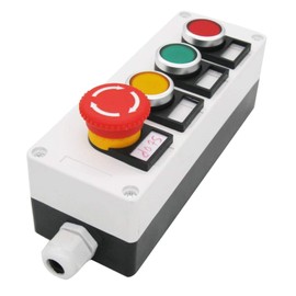 Taiss /Emergency Switch Red Mushroom Pressure Switch, Red Yellow Green Moment Switch 440V 10A 1NC 1NO Locking Button Station Box hz-11SRYG