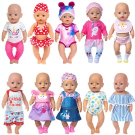 ebuddy Set of 10 Doll Clothes Accessories for 43 cm / 17 Inch Newborn Baby Dolls Including a Denim Dress Bikini Outfit (Not a Doll)