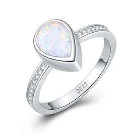 925 Sterling Silver Teardrop Urn Rings Hold Loved Ones Ashes, CZ Cremation Memorial Ring Keepsake Jewelry for Women (Opal, 10)