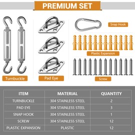 304 Stainless Steel Awning Attachment Set Accessories for Triangle, Awning Tensioner Assembly Assembly