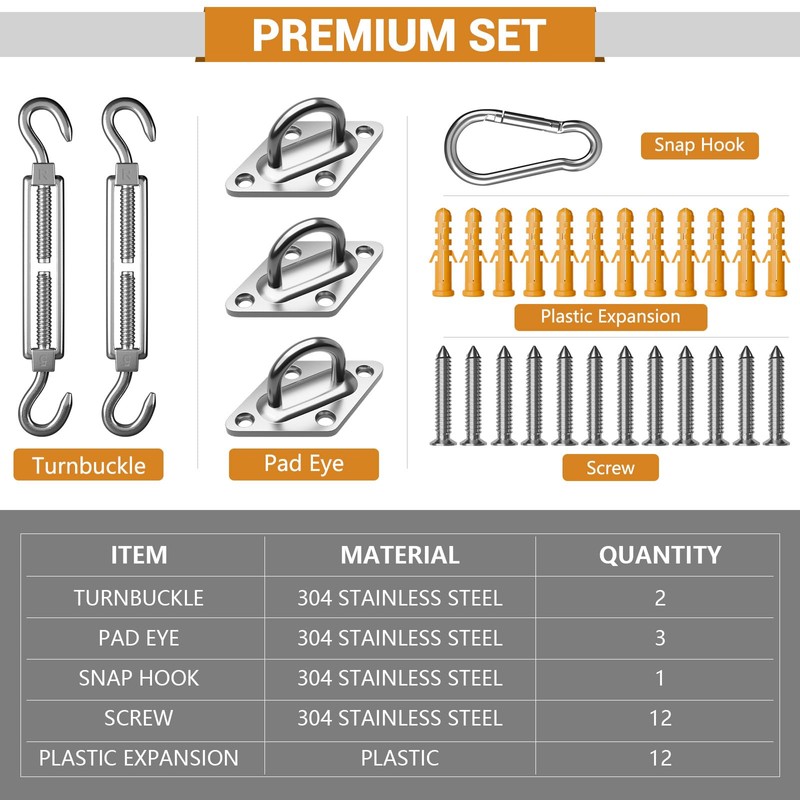 304 Stainless Steel Awning Attachment Set Accessories for Triangle, Awning