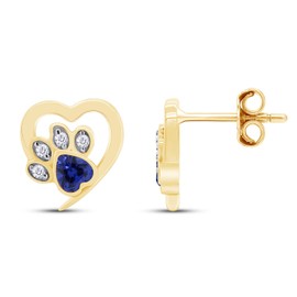 AFFY Heart and Round Cut Simulated Birthstone Cat Puppy Paw Print Pet Animal Heart Small Stud Earrings Jewelry for Women in 14k Gold Plated 925 Sterling Silver, Gift For Her, Sterling Silver Yellow