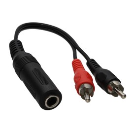 kenable 6.35mm Jack Socket to Twin RCA Phono Plugs Adapter Cable 10cm