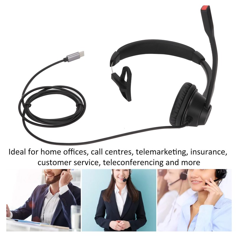 Telephone Headset Monaural Customer Service Headphones with Mic for Call