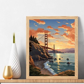 Natuyalo Paint by Numbers for Adults Beginner, Golden Gate Bridge Acrylic Easy Paint by Numbers Kits San Francisco Landscape Craft Kits for Adults Suitable for Wall Decoration Flameless 16x20 Inch