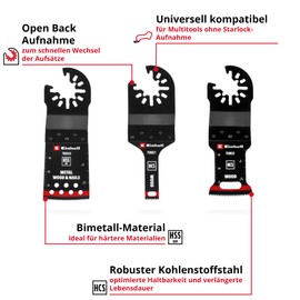 Original Einhell Multitool Set 3 Pieces (Plunge Saw Blades, HCS, BIM, Chip Removal, PTFE Coating)