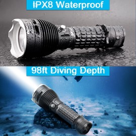 WholeFire Underwater Diving 2000 Lumens Scuba Diving Torch, LED Diving Flashlight with 3 Modes, LED Scuba Dive Light Night IPX8 Waterproof Dive Light Professional Snorkeling