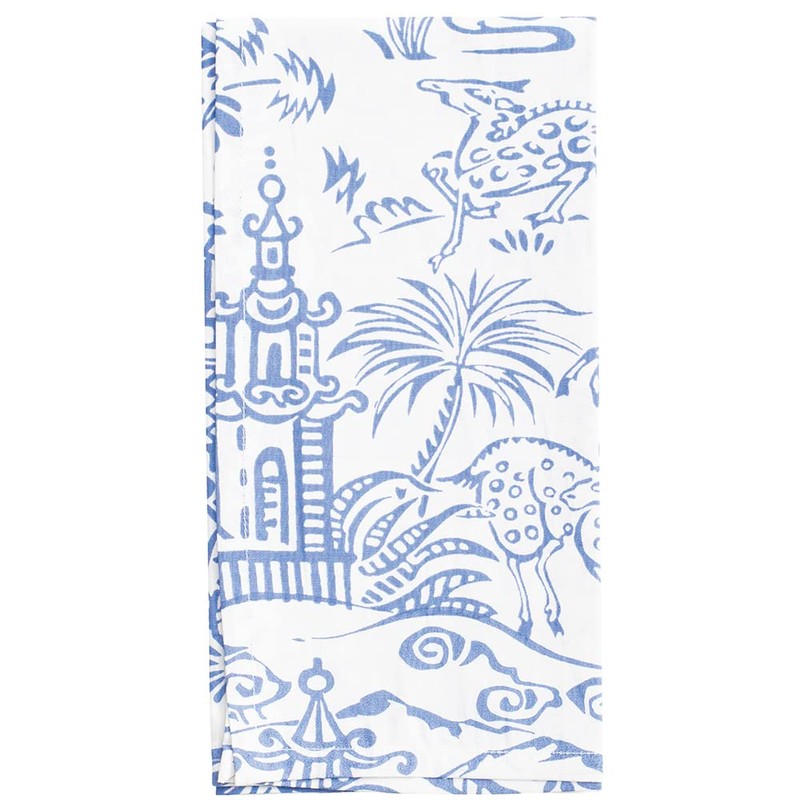 Caspari Pagoda Toile Blue White Set of 4 Hand Printed