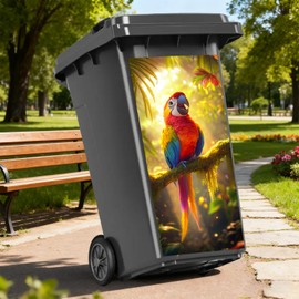 Nuxovilar Vibrant Jungle Parrot Garbage Pail Stickers PVC 14.57x32.28 Inches - Trash Can Sticker, Garbage Can Stickers for Sunny Decor, Bird Lovers, Indoor Garden