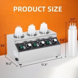 JOHAKYU Commercial Electric Sauce Warmer Dispenser – Stainless Steel Countertop Hot Fudge/Nacho Cheese Warmer with 3×650ml Squeeze Bottles