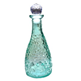TRU HEART BRAND Aquamarine Hammered Glass Bottle with Stopper, 6.9" x 2.6" inches, Moon Water Bottle, Angel Bottle, Potion Bottle, Great For Crafts, Wedding Favors