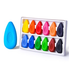 Four Candies Crayons for Kids 12 Colors, Non Toxic Washable Crayons for Toddlers 1-3, Unbreakable Easy-Grip Water-Drop Shape for Little Hands, Art Supplies for Kids Toddlers Coloring Gift