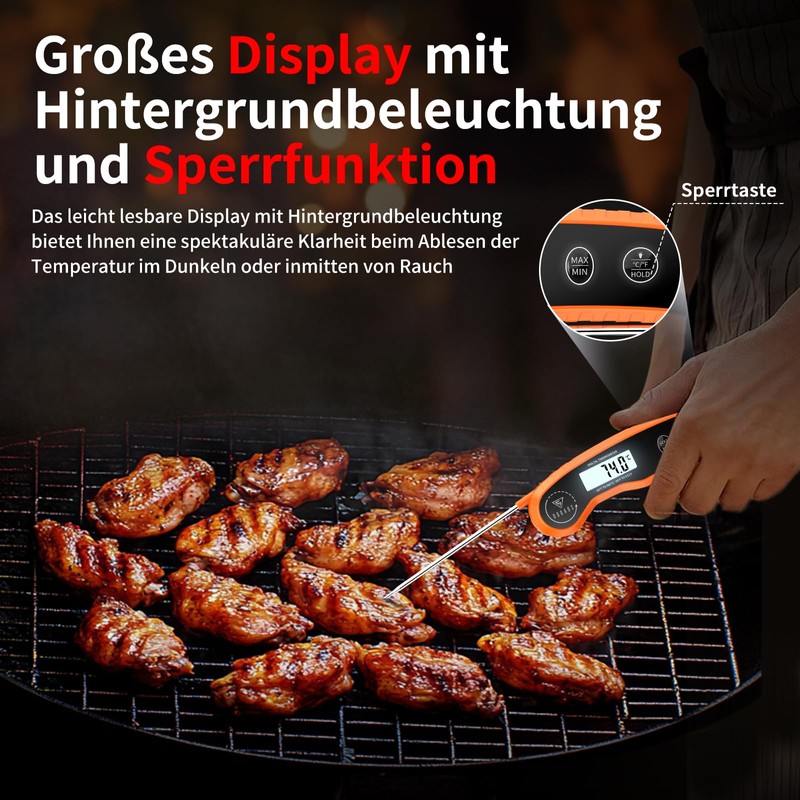 DOQAUS Meat Thermometer Accuracy ±0.5°C, 3s Reading, Roasting Thermometer, Grill