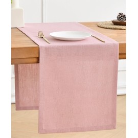 Wracra Pink Linen Table Runner, 90 cm Long, Machine Washable, Rustic Farmhouse Table Runner for Dining, Holidays, Parties and Daily Use (Pink, 90 cm)