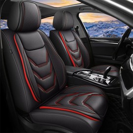 JIAMAOXIN Seat Covers for Jeep Gladiator 2020-2024 2025: 2 Front Set Breathable Car Seat Covers Faux Leather Automotive Seat Cushion(Black&Red)