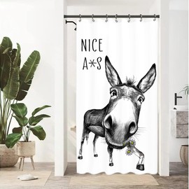 Yookeb Stall Funny Donkey Bathroom Shower Curtain 36W by 71H Inch Hilarious Small Half Modern Sketch Animal Cute Farmhouse Polyester Fabric 12 Plastic Hooks Waterproof Decor