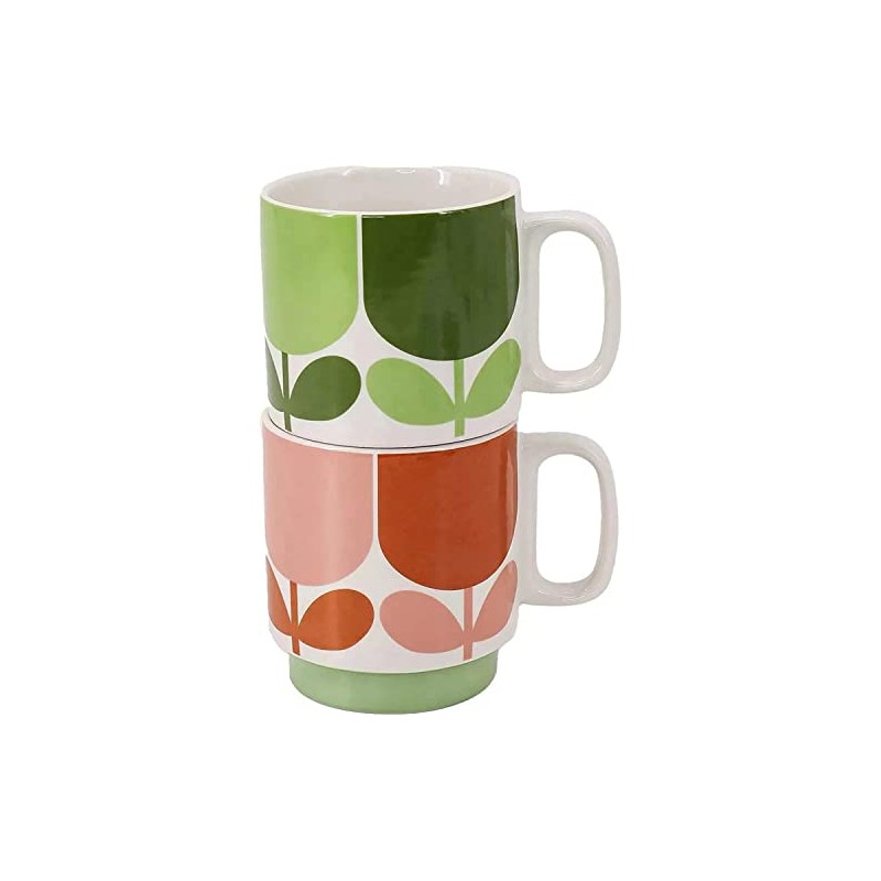 Orla Kiely Set of 2 Stacking Mugs Ceramic Block Flower