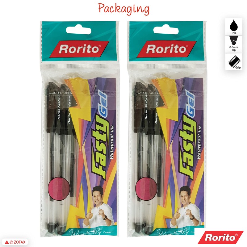 rorito 10 x 0.6mm Tip Fasty BLACK Fine Smooth Writing