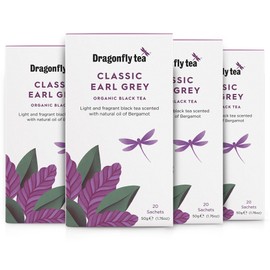Dragonfly Classic Earl Grey Tea | Pack of 4 x 20 Organic Tea Bags (80 Teabags) | Earl Grey Tea Bags | Black Tea Bags | Compostable Tea Bags