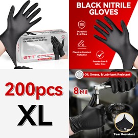 GTT Nitrile Disposable Gloves, 8 Mil, 100 Count - BBQ, Tattoo, Hair Dye, Cooking, Mechanic Gloves - Powder and Latex Free - Tattoo Supplies Black Medium