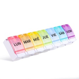 Opret Pastillero Semanal Español, Pastilleros para Medicamentos con Interruptor de Expulsión, Pastillero de Viaje 1 Toma, Organizador Pastillas 7 Dias y Dispensador Comprimidos para Viaje