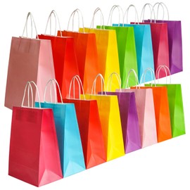 Bekoetoz 40 PCS White Kraft Paper Gift Bags With Handles 8 Colors 10.6 * 8.3 * 4.3 Inch Bulk Gift Bags For Birthdays,Weddings,Baby Showers,Party Favor,Goodie Bags(Medium,Rainbow)