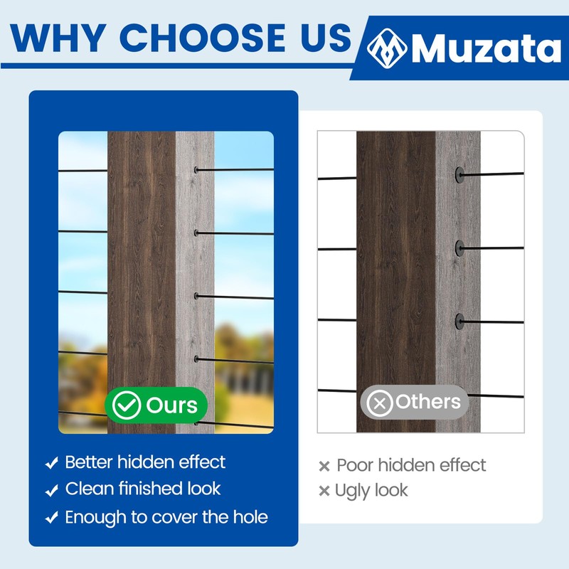 Muzata 50Pack Black Stainless Steel Protective Sleeves Cable Railing Kit
