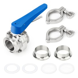 TAISHER 1PCS 304 Stainless Steel 1/2" Tube OD Butterfly Valve Kit 1.5" Tri Clamp 50.5MM Ferrule Flange