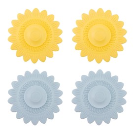 Mewutal 4pcs Drain Hair Catcher Silicone Shower Drain Covers Flower Shape Tub Stopper Floral Bathtub Plugs Shower Drain Protectors Hair Stoppers for Kitchen Sink Bathroom Drain (2 Blue and 2 Yellow)