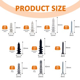 ISPINNER 250pcs Drywall Anchors and Screws Assortment Kit, Nylon and Zinc Self Drilling Wall Anchor for Sheetrock Gypsum - No Pilot Hole Required