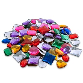 Super Z Outlet 1" Assorted Colorful Adhesive Stick-On Heart Star Round Shaped Jewel Gems for Arts & Crafts, Themed Party Decoration Accessories, Children Activities (100 Pack)