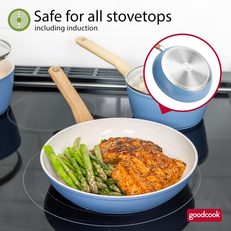 GoodCook Healthy Ceramic Titanium-Infused 3-Piece Fry Pan Set, Light Blue